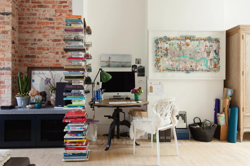 4: Separate your Home Office in Living Room with a Book Boundary 