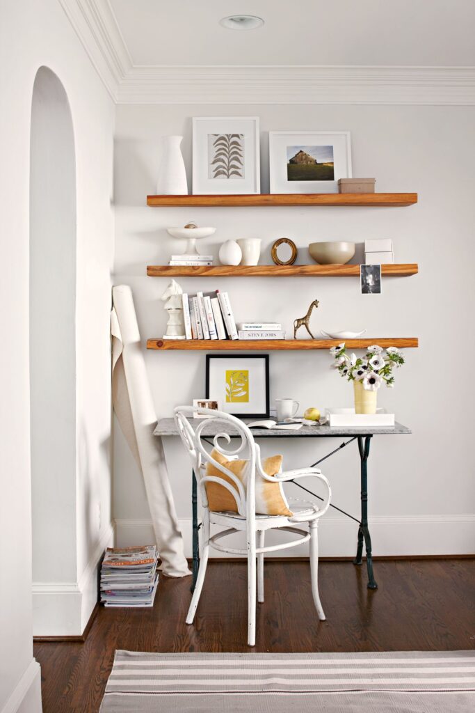 6: Maximizing Space and Style: Floating Shelves in Designing a Home Office in Your Living Room 