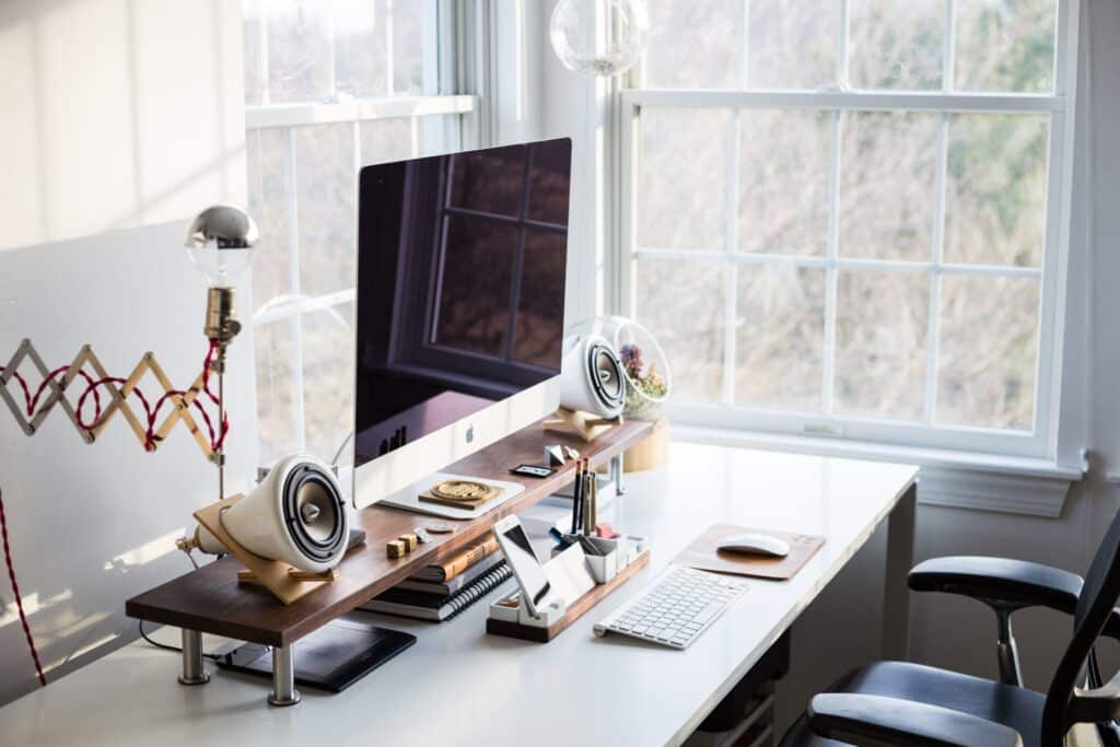 home office setup along with the unique accessories