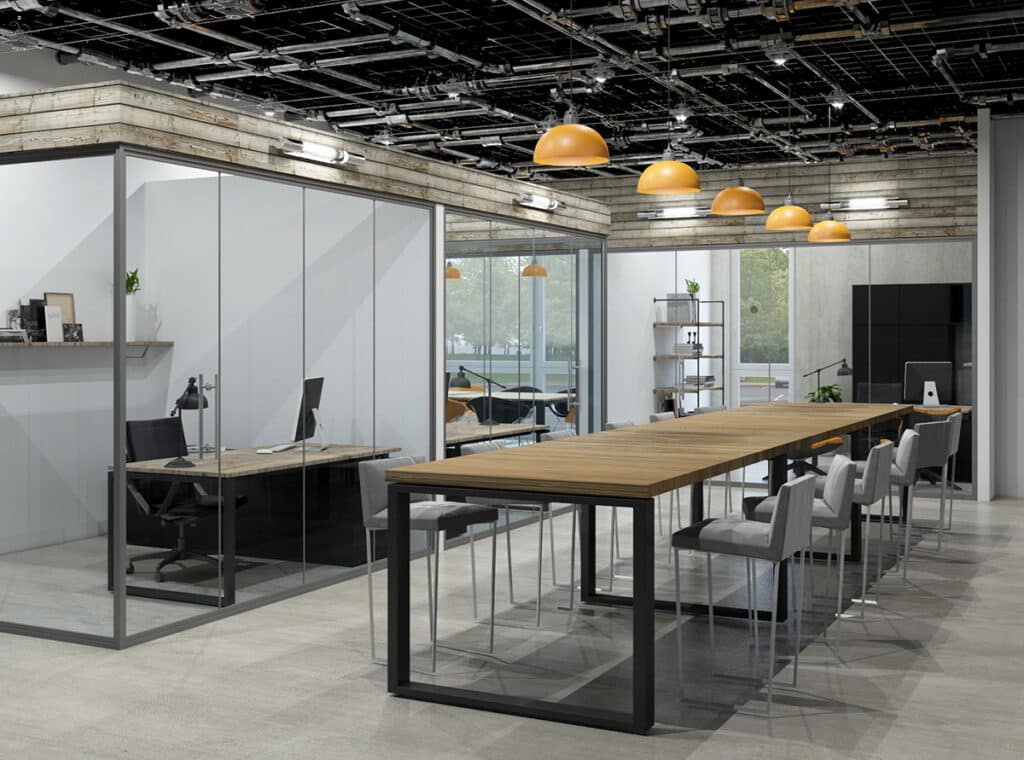 open layout office space with table and chairs