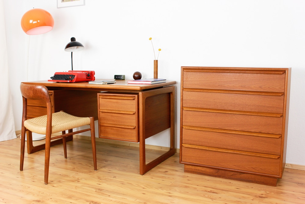 A Mid Century Teak Desk With Drawers Table From The