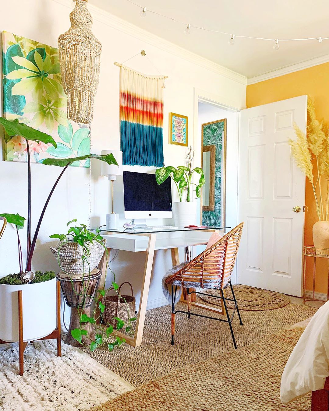 boho wall art in home office