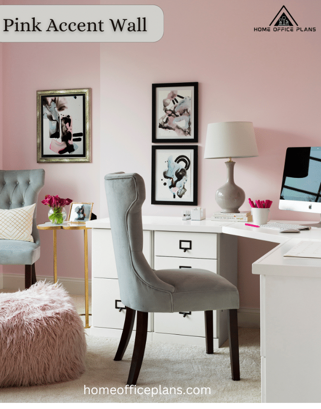 Pink Accent Wall in Home office working chair